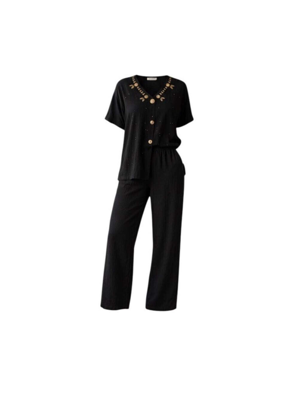 Vintage Black Gold Embellished Top & Pants Set